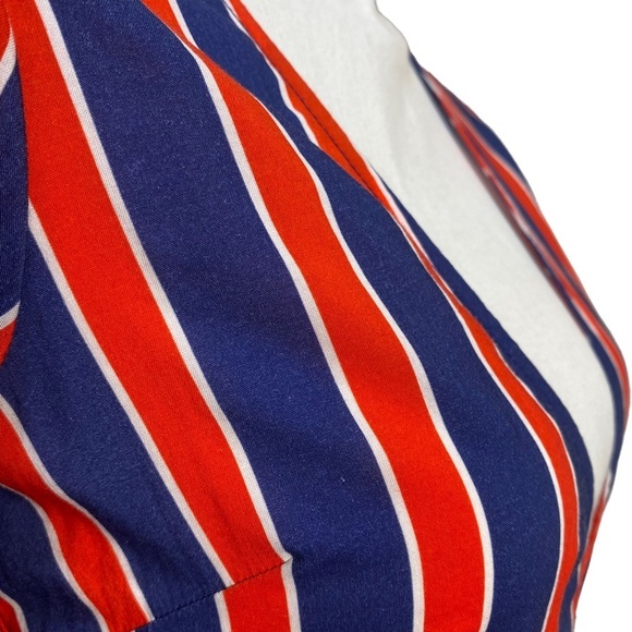 WeWoreWhat Blanca Wrap Dress Size Small Navy Blue Red Stripe Long Sleeve Summer - Picture 10 of 16